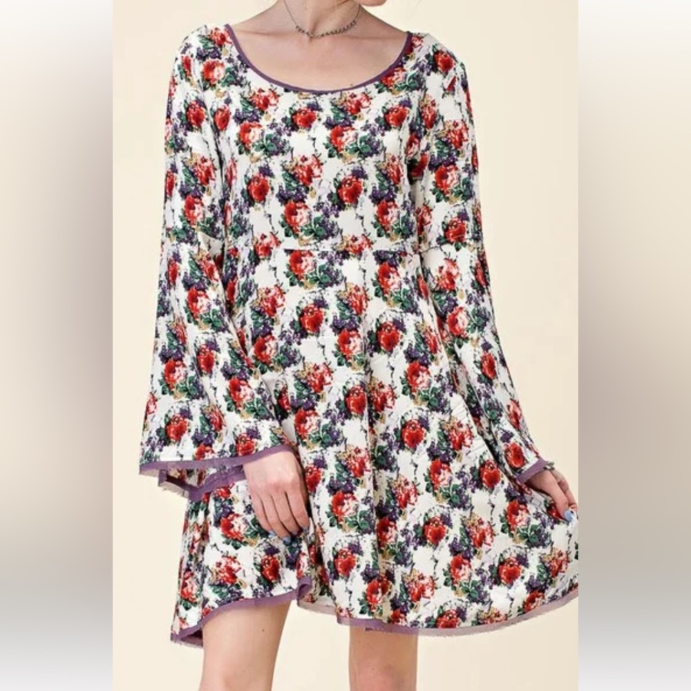 Kori America Floral Bell Sleeve Dress Size Small